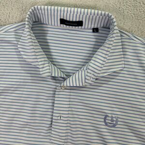 Turtleson Mens Large Golf Polo Shirt Striped Blue White Short Sleeve Preppy Flex